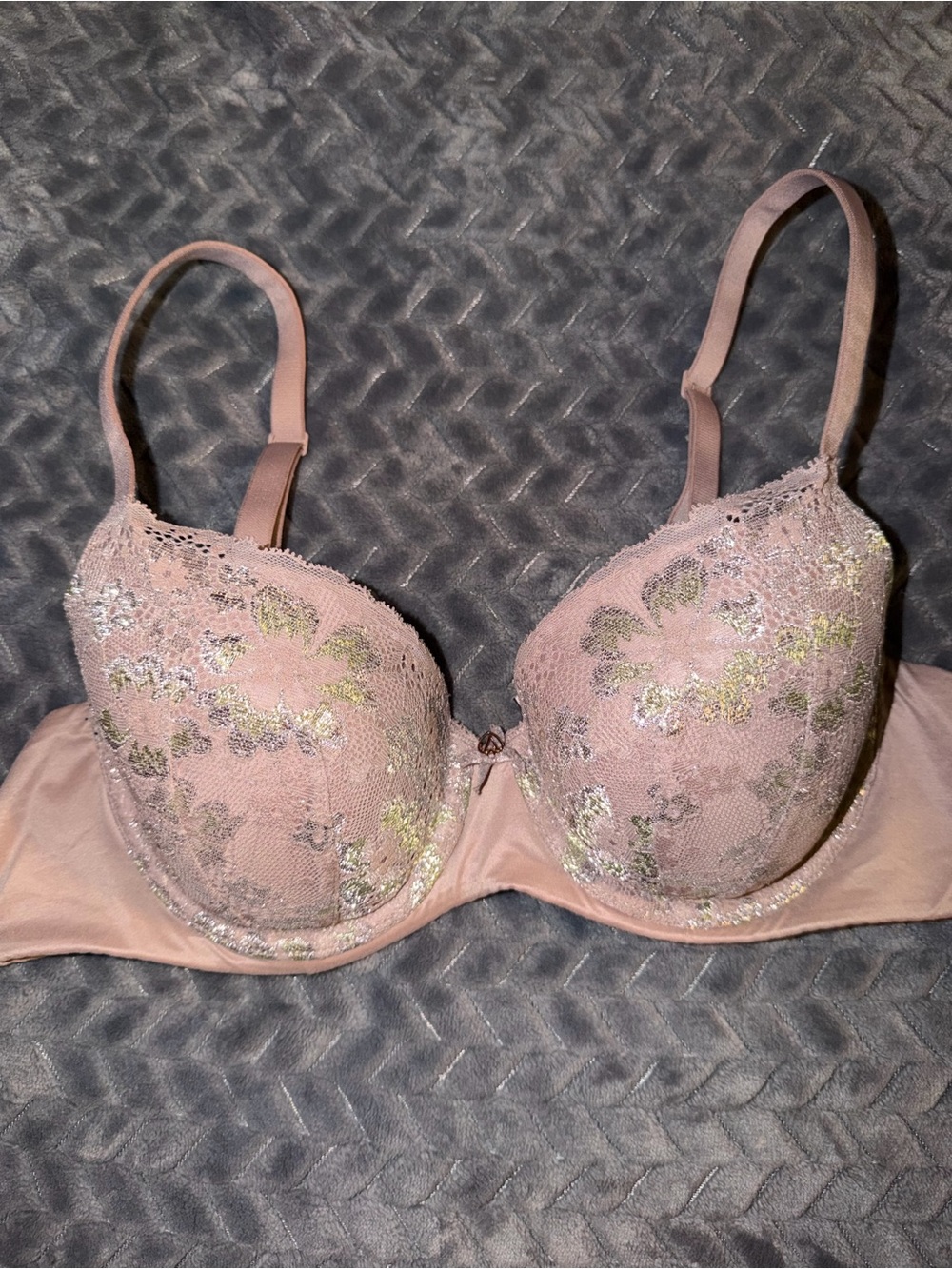 Victoria's Secret Blush Pink Lace Bra with Metallic Floral Accents